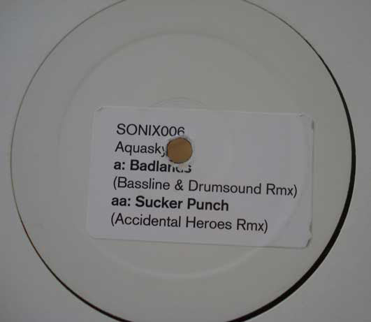 Aquasky - Badlands (Bassline & Drumsound Rmx) / Sucker Punch (Accidental Heroes Rmx) (12", Promo)