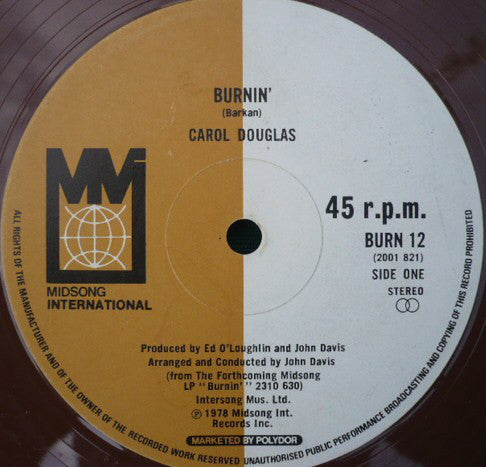 Carol Douglas - Burnin' (12", Bro)