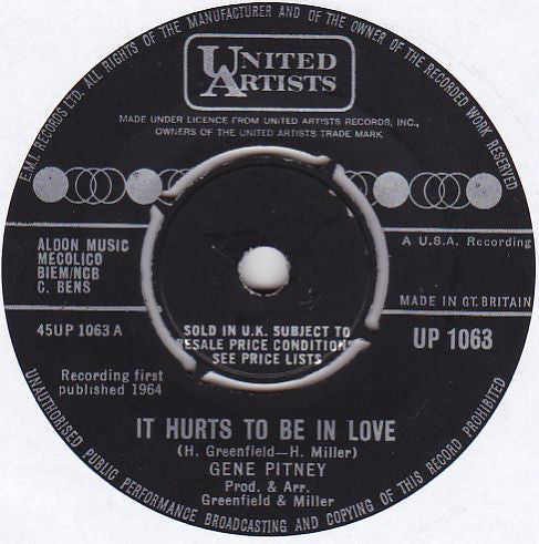 Gene Pitney - It Hurts To Be In Love  (7", Single)