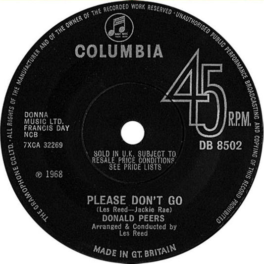 Donald Peers - Please Don't Go  (7", Single, Sol)