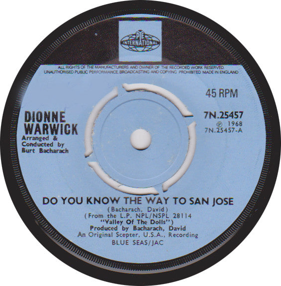 Dionne Warwick - Do You Know The Way To San Jose / Let Me Be Lonely (7