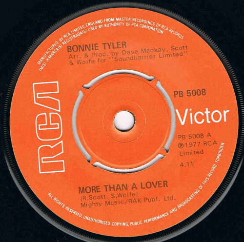 Bonnie Tyler - More Than A Lover (7", Kno)