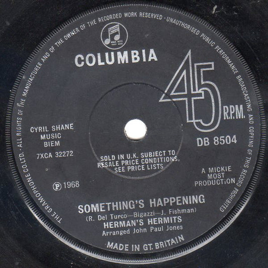 Herman's Hermits - Something's Happening (7", Single, Sol)