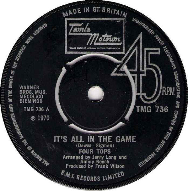 Four Tops - It's All In The Game (7", Single, Pus)