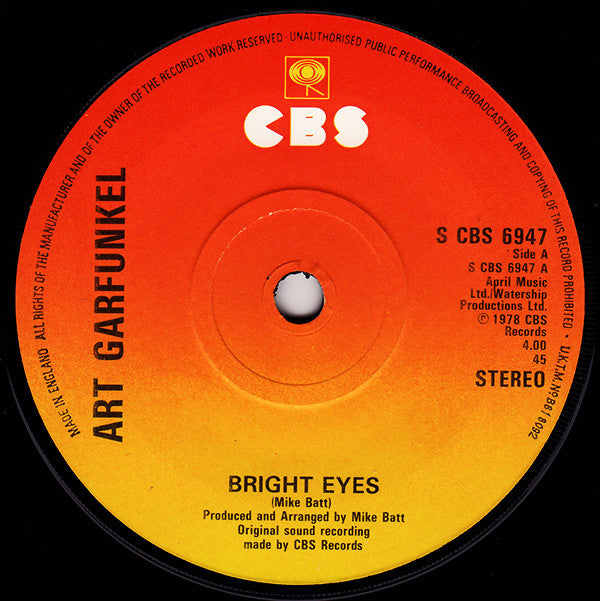 Art Garfunkel - Bright Eyes (7", Single, Sol)