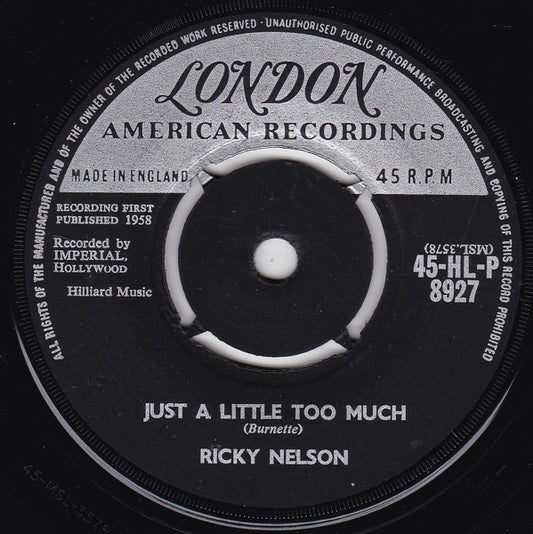 Ricky Nelson (2) - Just  A Little Too Much (7", Single, 4 P)