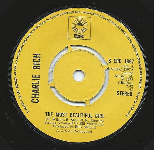 Charlie Rich - The Most Beautiful Girl (7", Single, Kno)