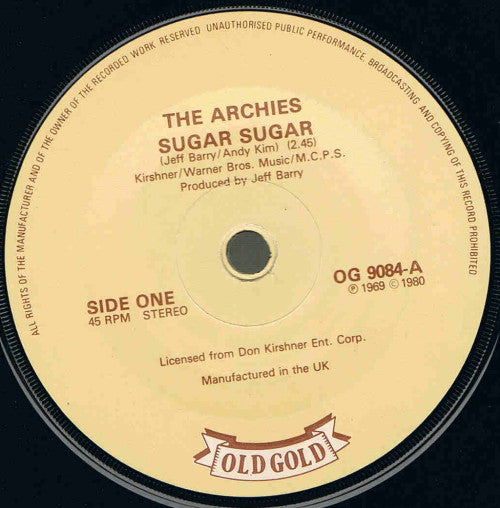 The Archies - Sugar Sugar (7", Single, RP, Alt)