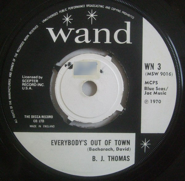 B.J. Thomas - Everybody's Out Of Town (7", Single)