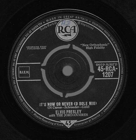 Elvis Presley With The Jordanaires - It's Now Or Never (O Sole Mio) (7", Single)