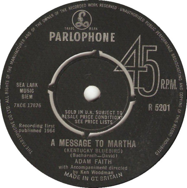 Adam Faith - A Message To Martha (7", Single)