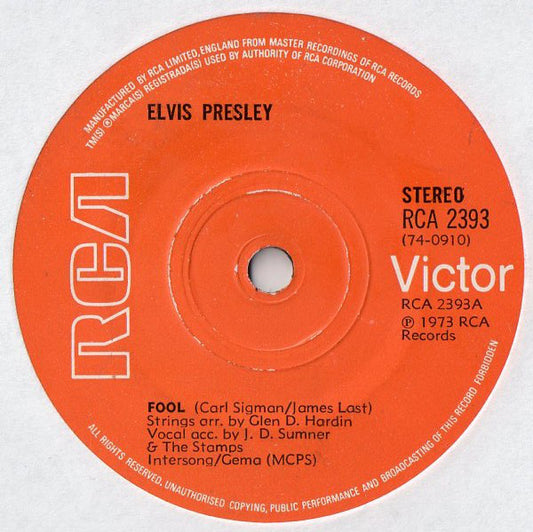 Elvis Presley - Fool (7", Sol)