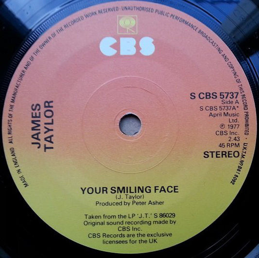 James Taylor (2) - Your Smiling Face (7", Single)