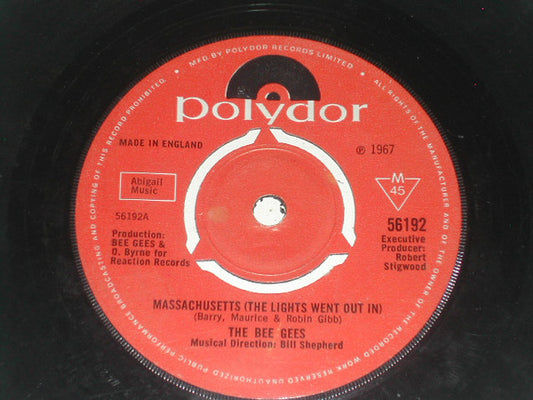 The Bee Gees* - Massachusetts (The Lights Went Out In) (7", Single, Mono, 3-p)