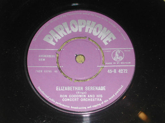 Ron Goodwin And His Concert Orchestra* - Elizabethan Serenade (7", Single, 4 p)