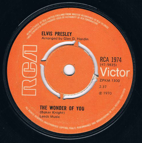 Elvis Presley - The Wonder Of You (7", Single, Pus)