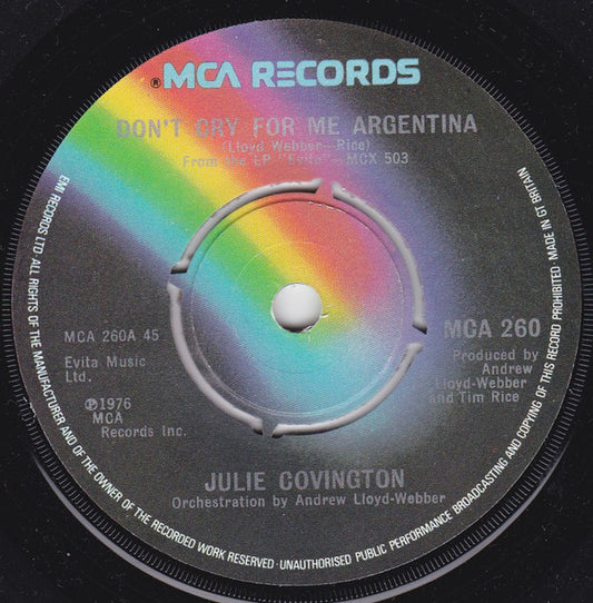 Julie Covington - Don't Cry For Me Argentina (7", Single, Pus)