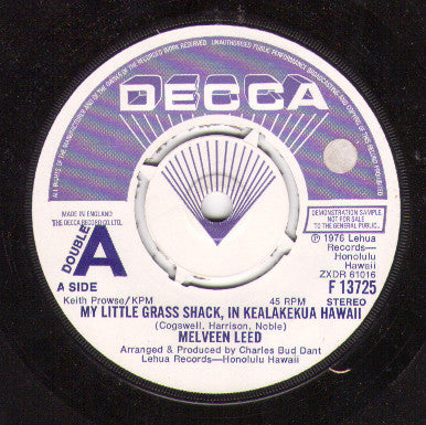 Melveen Leed - My Little Grass Shack, In Kealakekua Hawaii / Just A Closer Walk With Thee (7", Single, Promo)