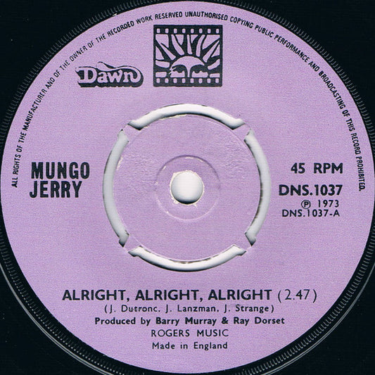 Mungo Jerry - Alright, Alright, Alright (7", Single, 4 P)