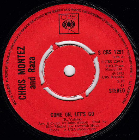 Chris Montez And Raza - Come On, Let's Go  (7", Single)