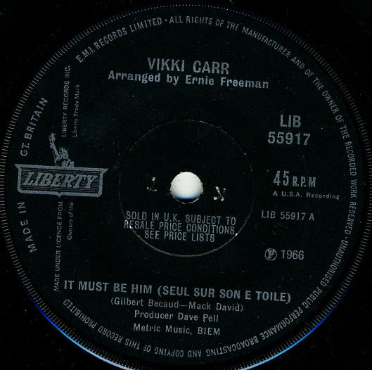 Vikki Carr - It Must Be Him (Seul Sur Son E Toile) (7", Single, Sol)