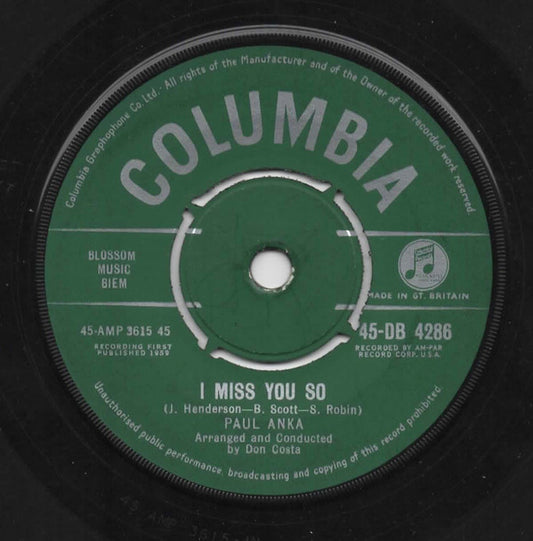 Paul Anka - I Miss You So / Late Last Night (7")