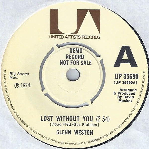 Glenn Weston - Lost Without You (7", Single, Promo)