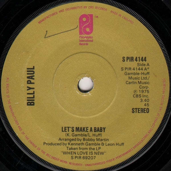 Billy Paul - Let's Make A Baby (7", Single, Sol)