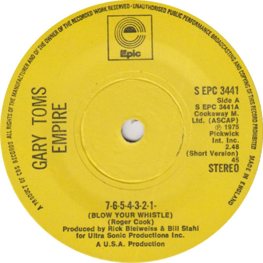 Gary Toms Empire - 7-6-5-4-3-2-1- (Blow Your Whistle) (7", Single, sol)