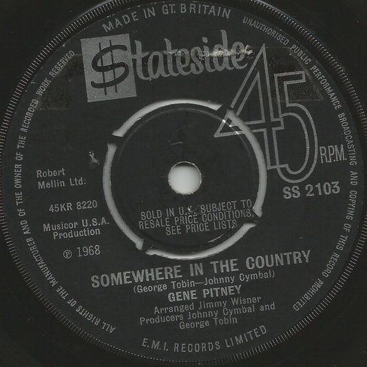 Gene Pitney - Somewhere In The Country (7", Single)