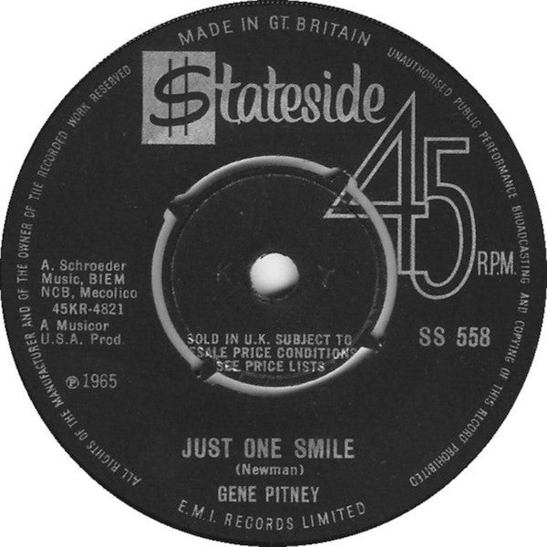 Gene Pitney - Just One Smile (7", Single, Pus)