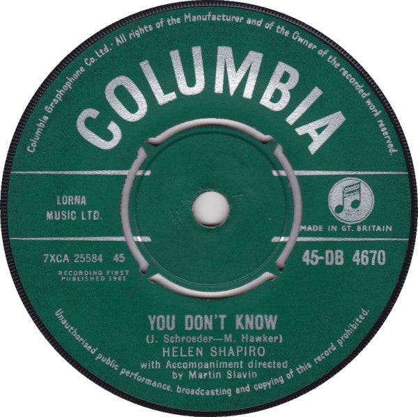 Helen Shapiro - You Don't Know (7", Single, Pus)